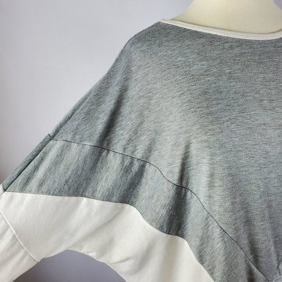 Gray & White Color Block Asymmetrical Top With Color Blocking and Dolman Sleeves - Picture 6 of 6
